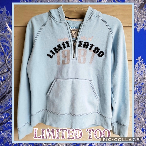 LIMITED TOO Authentic Y2K Baby Blue Text Graphic Pullover Half-zip Hoodie ❄⛄ - Picture 1 of 16